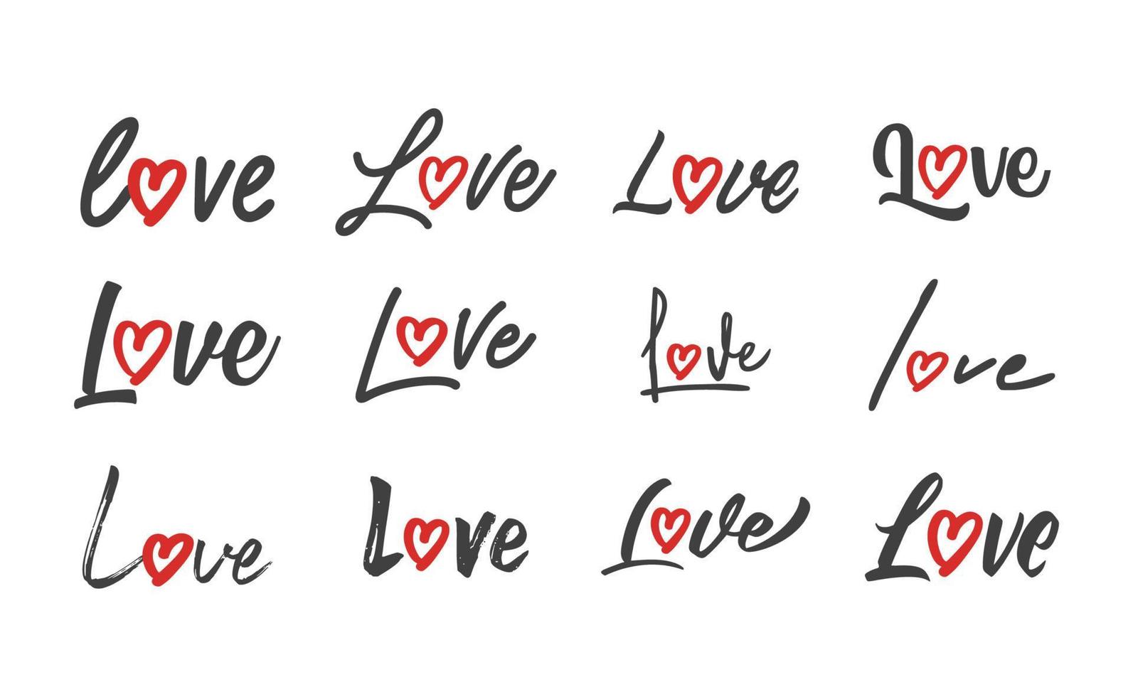 amore lettering con cuore forma icona. mano disegnato stile romantico carta design. vettore