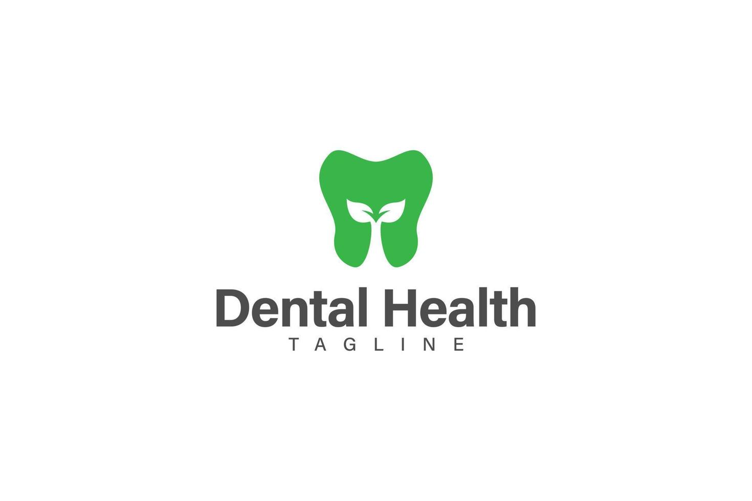 dentale cura logo design vettore con dente e verde pianta concetto