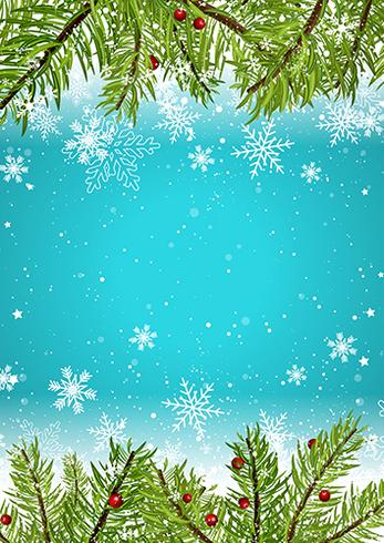 Sfondo di Natale con fiocchi di neve e rami di pino vettore