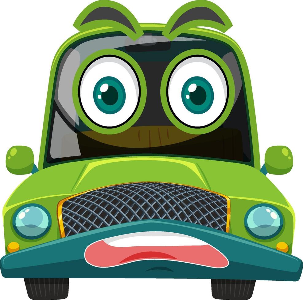personaggio dei cartoni animati di auto d'epoca verde con espressione del viso su sfondo bianco vettore