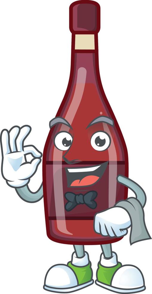 rosso bottiglia vino cartone animato personaggio stile vettore