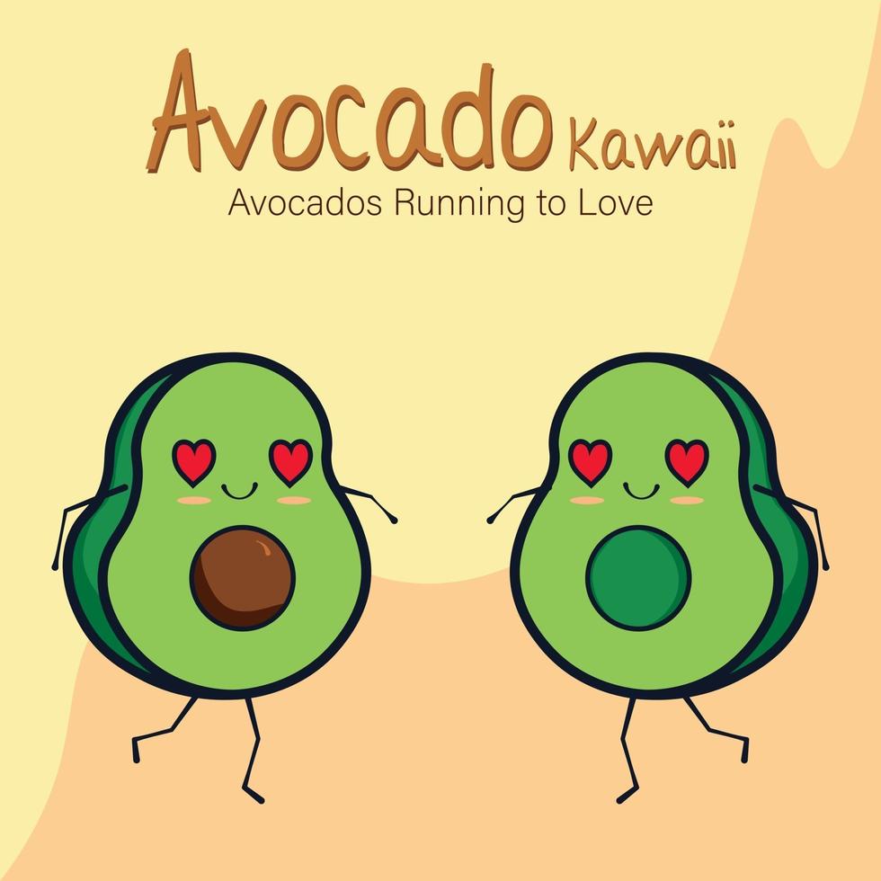 avocado kawaii, avocado che corre per amare vettore