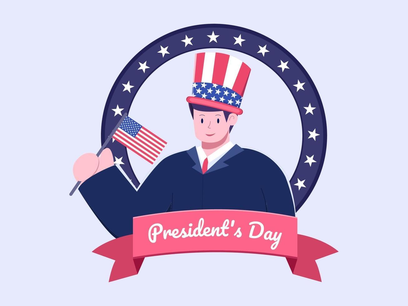 illustrazione piatta felice giorno del presidente in usa o in america vettore