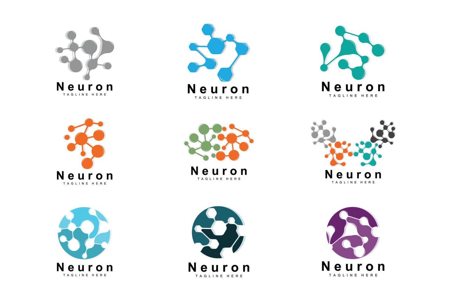 neurone logo design vettore nervo cellula illustrazione molecolare dna Salute marca