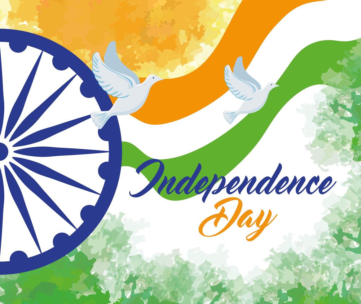 indiano felice giorno dell'indipendenza con decorazione ruota ashoka vettore
