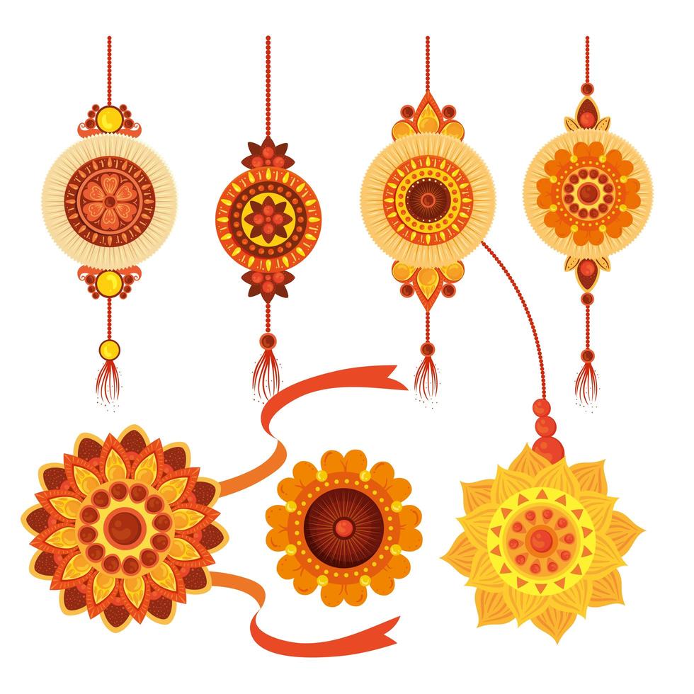 set di rakhi, raksha bandhan, tradizione indù della cultura del festival dell'India vettore