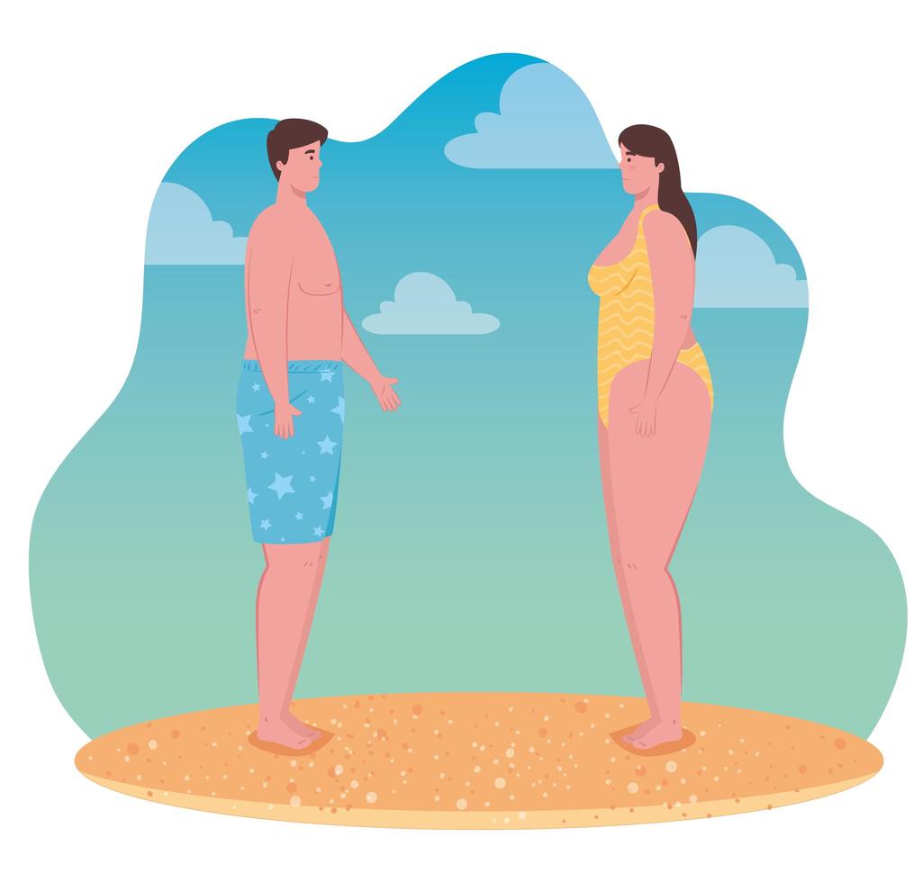 giovane coppia sulla spiaggia, stagione delle vacanze estive vettore
