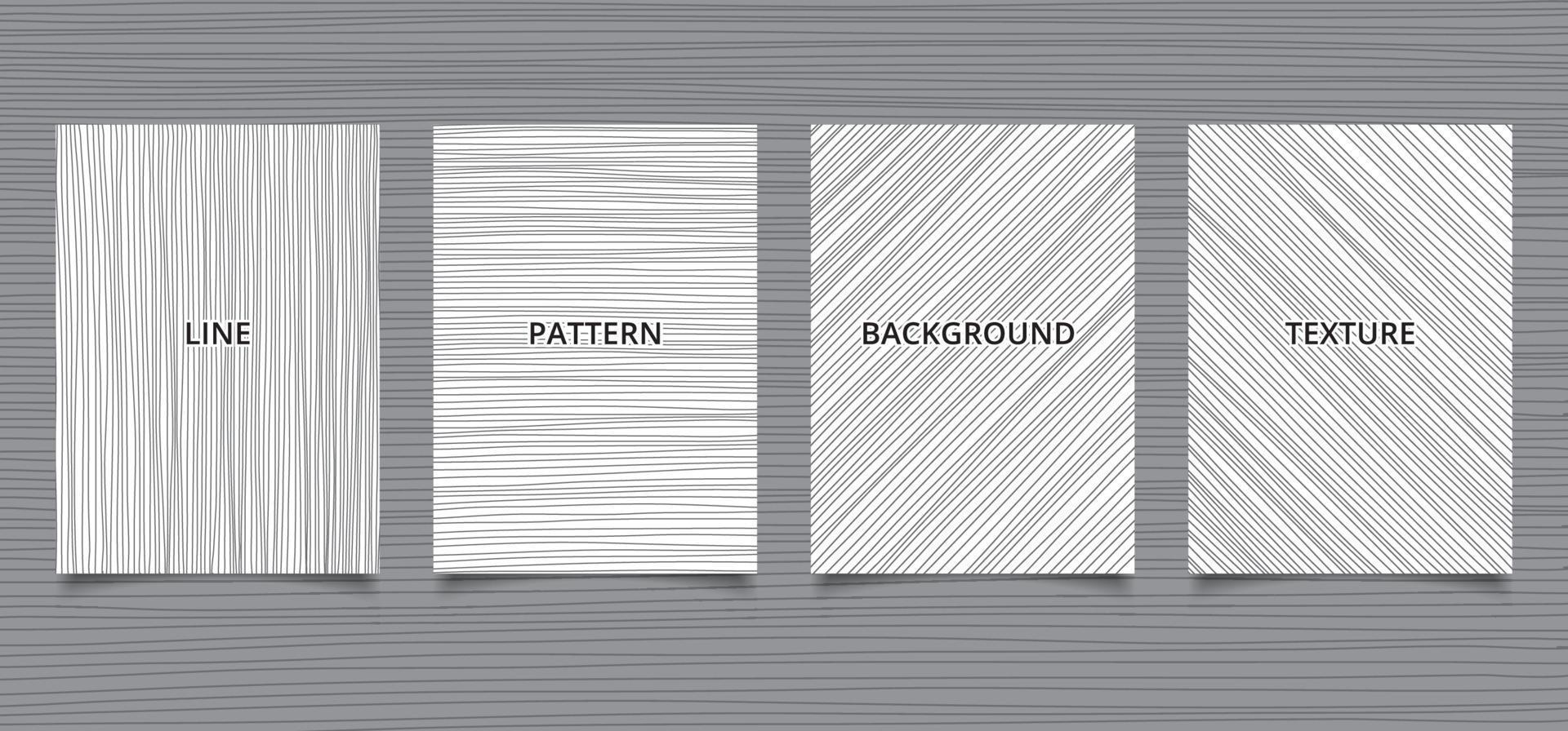 set di modello di brochure disegnato a mano linee nere strisce verticali, orizzontali, diagonali su sfondo bianco e texture. vettore
