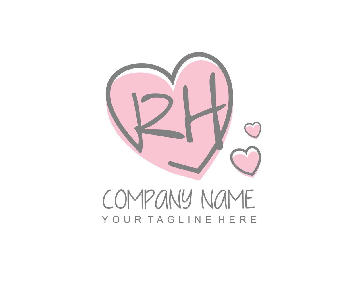 iniziale rh con cuore amore logo modello vettore