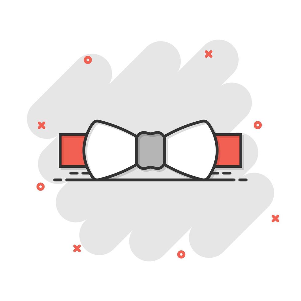 cravatta arco icona nel comico stile. cravatta a farfalla cartone animato vettore illustrazione su bianca isolato sfondo. farfalla spruzzo effetto attività commerciale concetto.