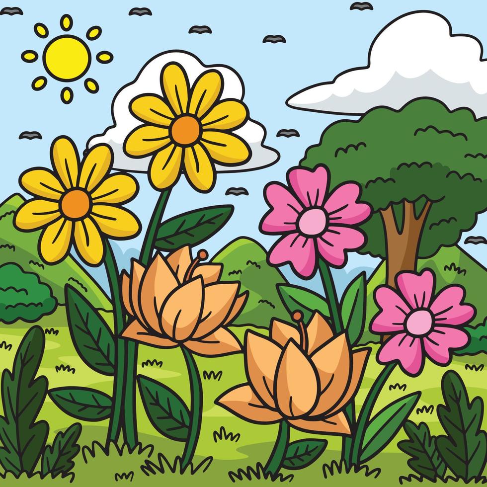 primavera fiori nel un' campo colorato illustrazione vettore