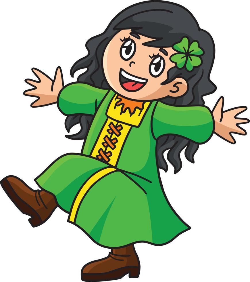 santo patricks giorno ragazza danza cartone animato clipart vettore