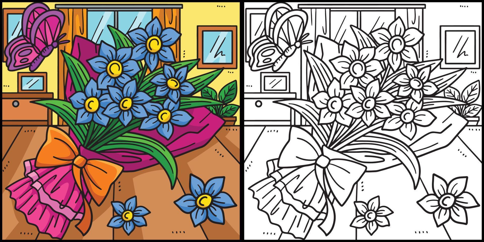 primavera fiore mazzo colorazione pagina illustrazione vettore