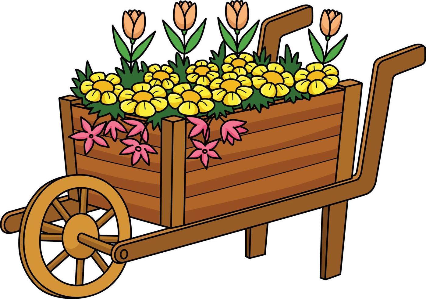 carriola con fiori cartone animato colorato clipart vettore