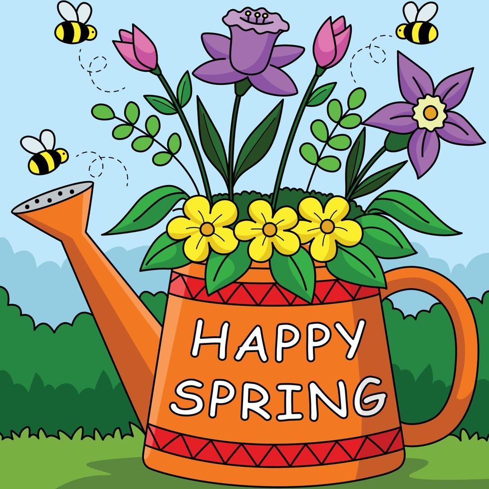 contento primavera fiore colorato cartone animato illustrazione vettore