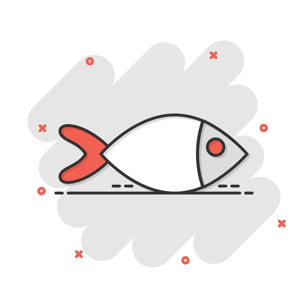 pesce cartello icona nel comico stile. pesce rosso vettore cartone animato illustrazione su bianca isolato sfondo. frutti di mare attività commerciale concetto spruzzo effetto.