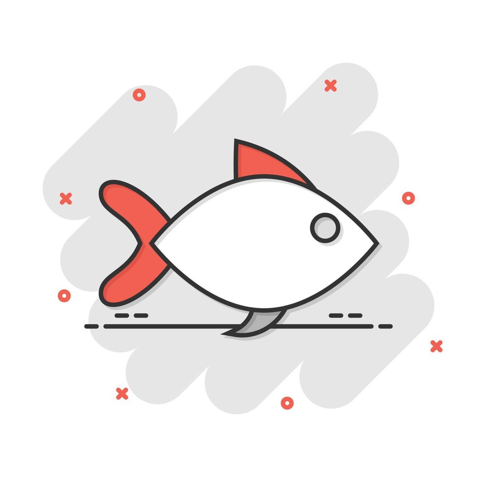 pesce cartello icona nel comico stile. pesce rosso vettore cartone animato illustrazione su bianca isolato sfondo. frutti di mare attività commerciale concetto spruzzo effetto.