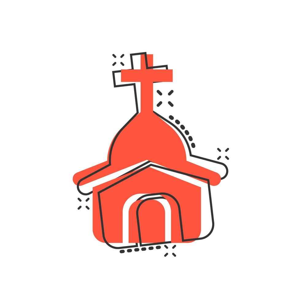 Chiesa icona nel comico stile. cappella vettore cartone animato illustrazione su bianca isolato sfondo. religioso edificio attività commerciale concetto spruzzo effetto.