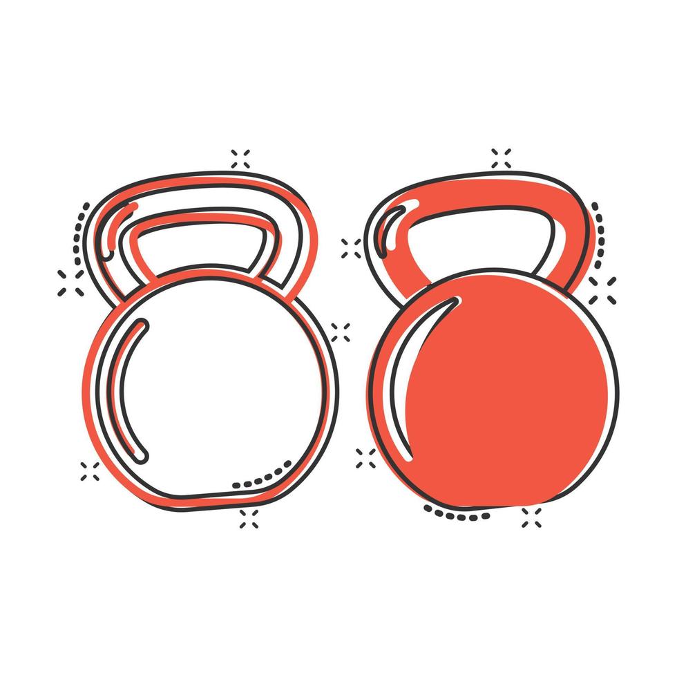 kettlebell icona nel comico stile. manubrio sport attrezzatura cartone animato vettore illustrazione su bianca isolato sfondo. manubrio spruzzo effetto attività commerciale concetto.