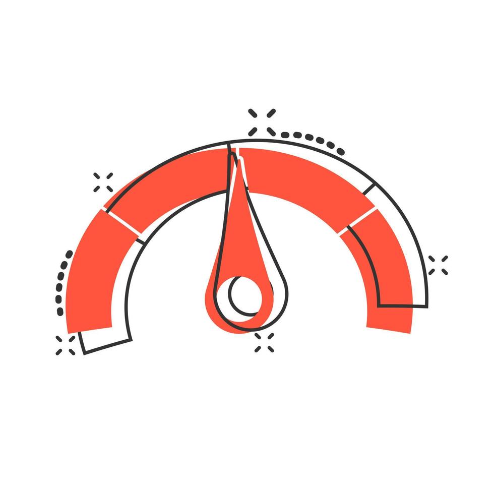 metro pannello di controllo icona nel comico stile. credito Punto indicatore livello vettore cartone animato illustrazione pittogramma. calibri con misurare scala attività commerciale concetto spruzzo effetto.