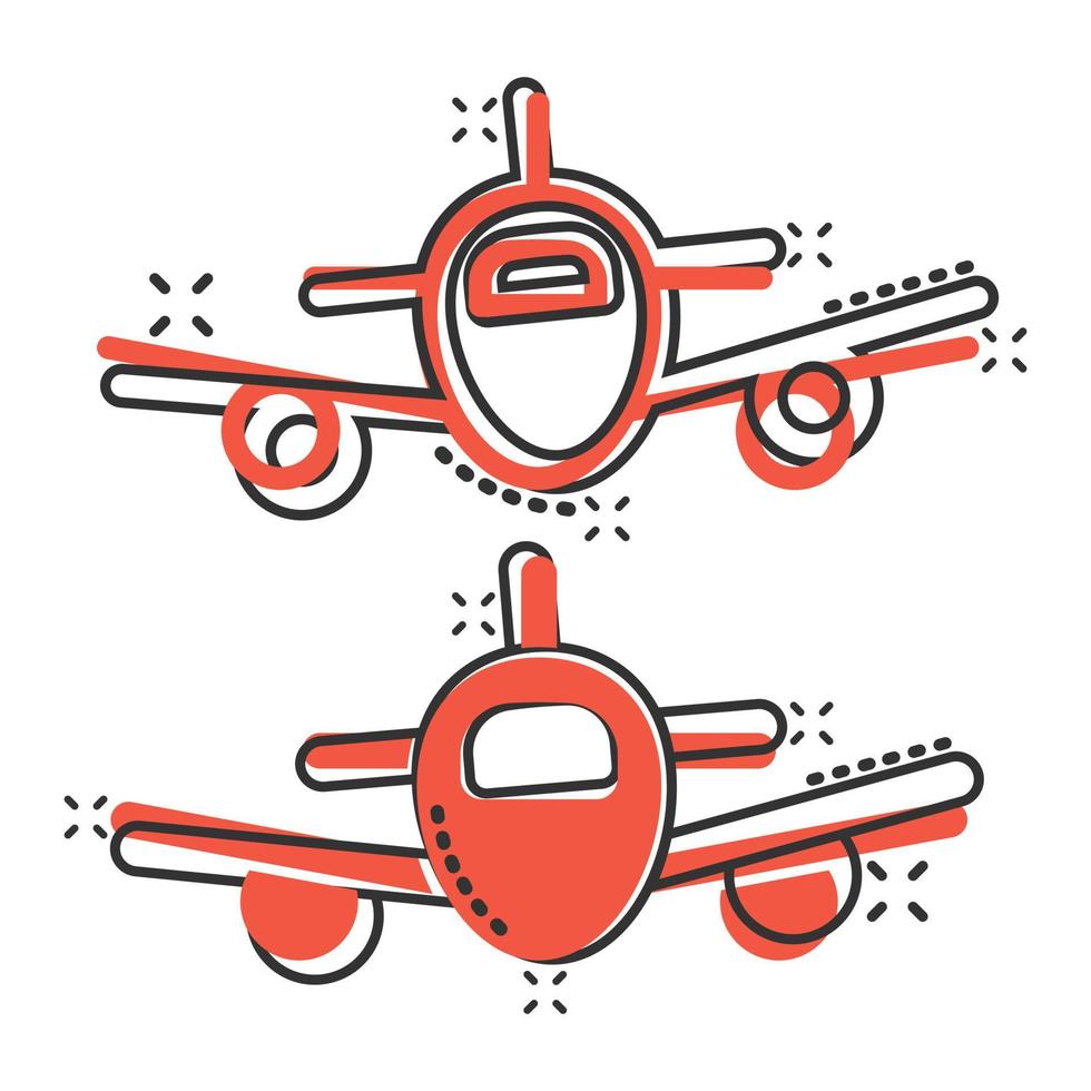 aereo icona nel comico stile. aereo cartone animato vettore illustrazione su bianca isolato sfondo. volo aereo di linea spruzzo effetto attività commerciale concetto.