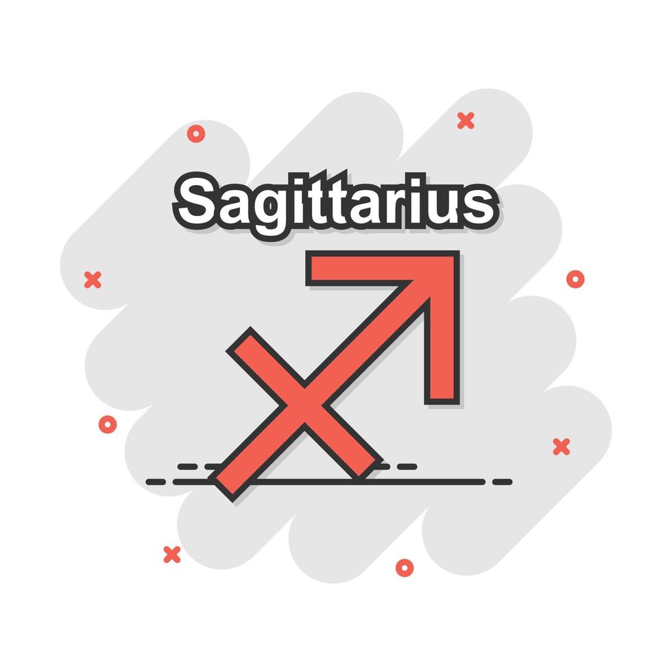 vettore cartone animato Sagittario zodiaco icona nel comico stile. astrologia cartello illustrazione pittogramma. Sagittario oroscopo attività commerciale spruzzo effetto concetto.