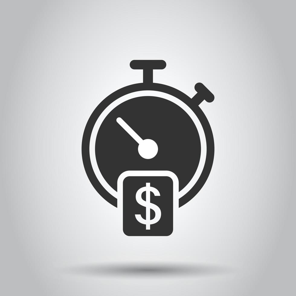tempo è i soldi icona nel piatto stile. orologio con dollaro vettore illustrazione su bianca isolato sfondo. moneta attività commerciale concetto.