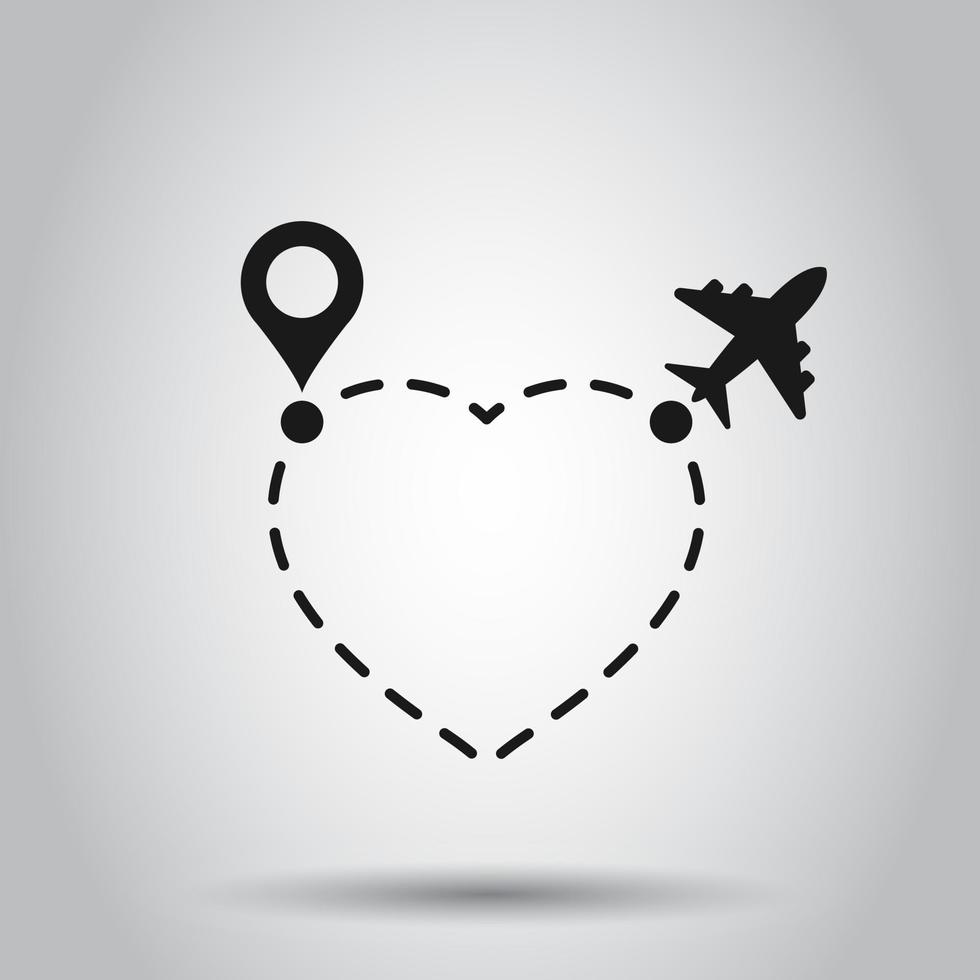 amore viaggio itinerario icona nel trasparente stile. aereo linea sentiero vettore illustrazione su isolato sfondo. trattino linea tracciare attività commerciale concetto.