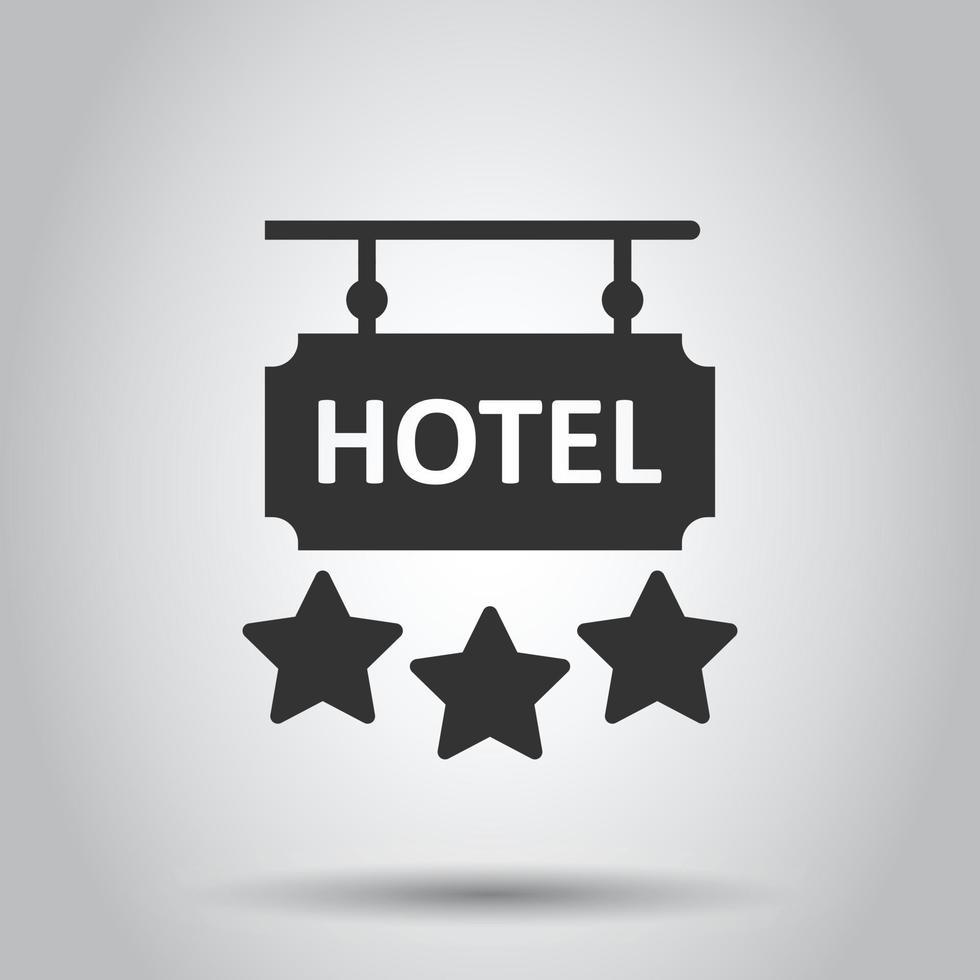 Hotel 3 stelle cartello icona nel piatto stile. Locanda vettore illustrazione su bianca isolato sfondo. ostello camera informazione attività commerciale concetto.