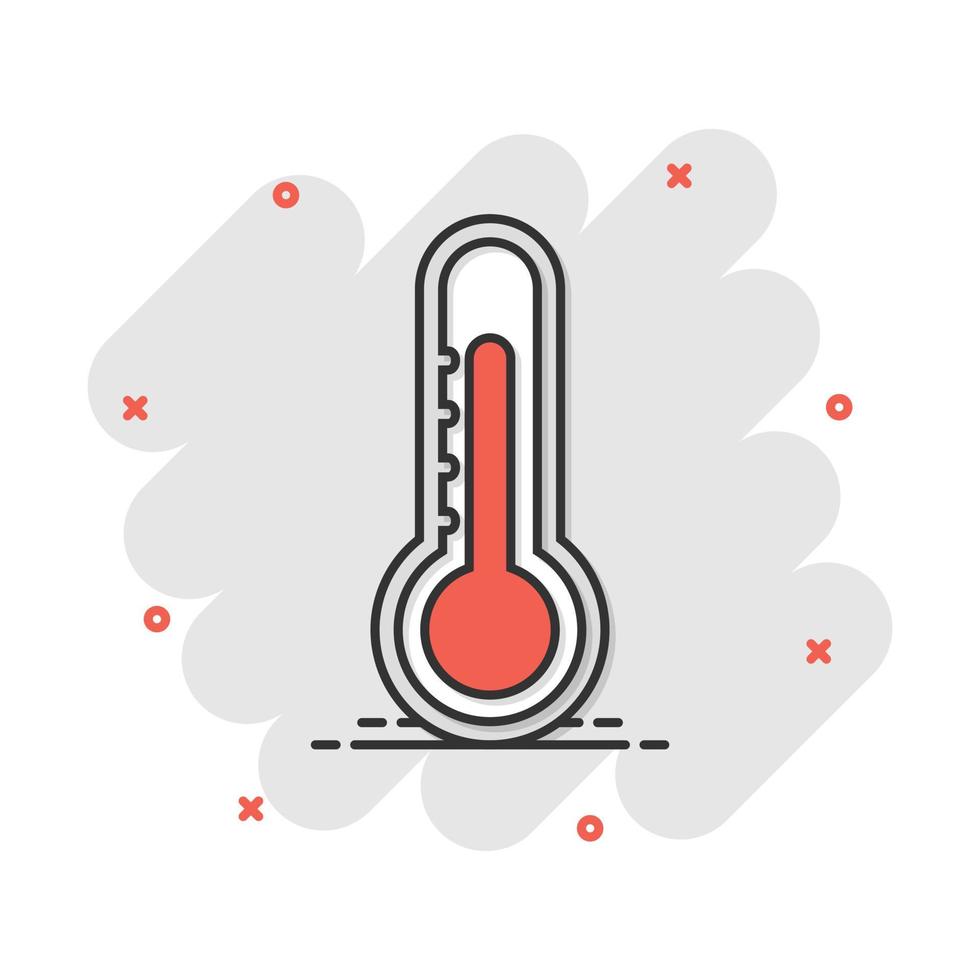 vettore termometro icona nel comico stile. obbiettivo cartello illustrazione pittogramma. termometro attività commerciale spruzzo effetto concetto.