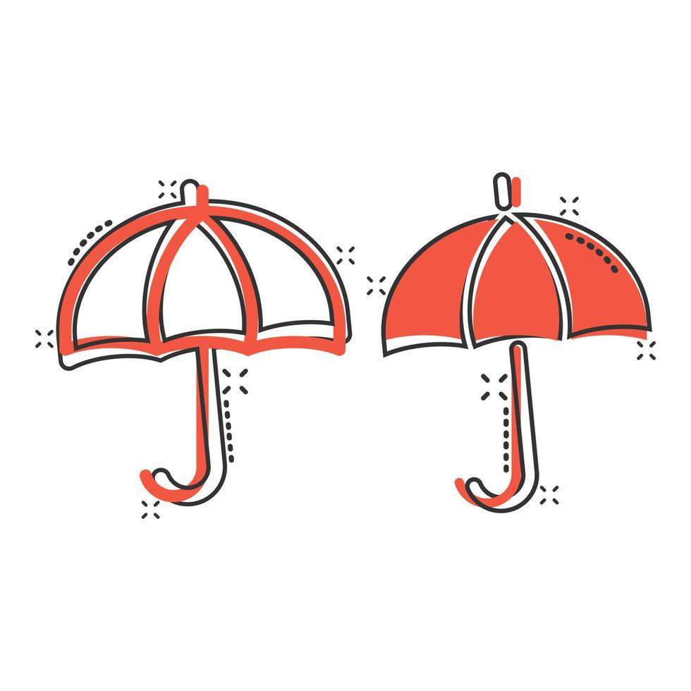 ombrello icona nel comico stile. parasole cartone animato vettore illustrazione su bianca isolato sfondo. baldacchino spruzzo effetto attività commerciale concetto.