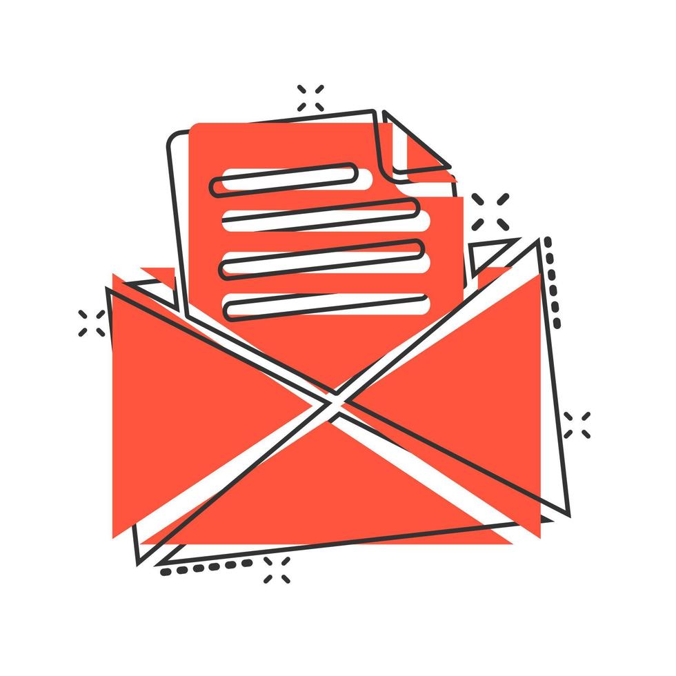 posta Busta icona nel comico stile. e-mail Messaggio vettore cartone animato illustrazione pittogramma. cassetta postale e-mail attività commerciale concetto spruzzo effetto.
