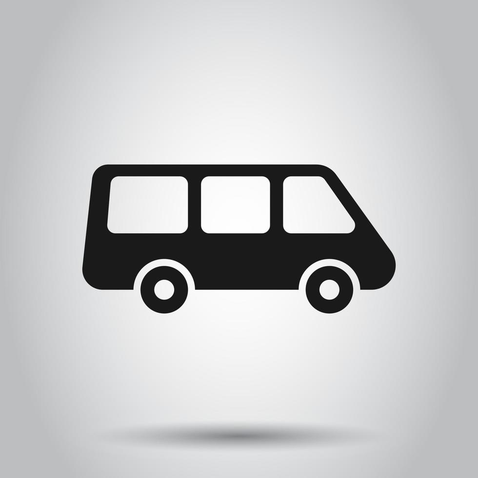 passeggeri minivan cartello icona nel piatto stile. auto autobus vettore illustrazione su isolato sfondo. consegna camion bandiera attività commerciale concetto.