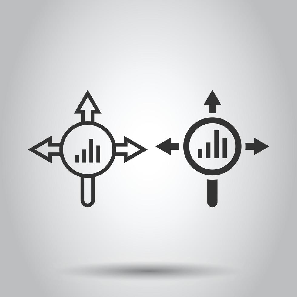 mercato tendenza icona nel piatto stile. crescita freccia con lente d'ingrandimento vettore illustrazione su bianca isolato sfondo. aumentare attività commerciale concetto.