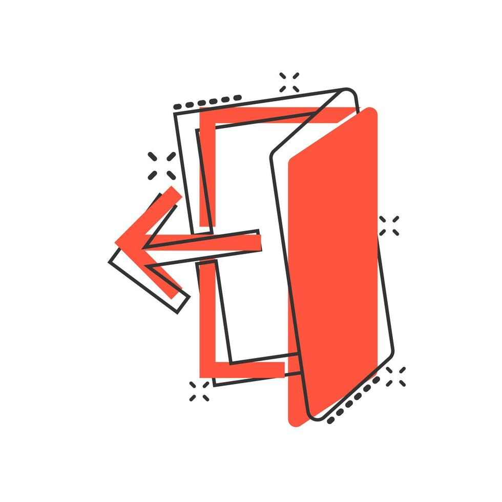 vettore cartone animato Ingresso porta icona nel comico stile. Uscita porte concetto illustrazione pittogramma. portone Ingresso attività commerciale spruzzo effetto concetto.