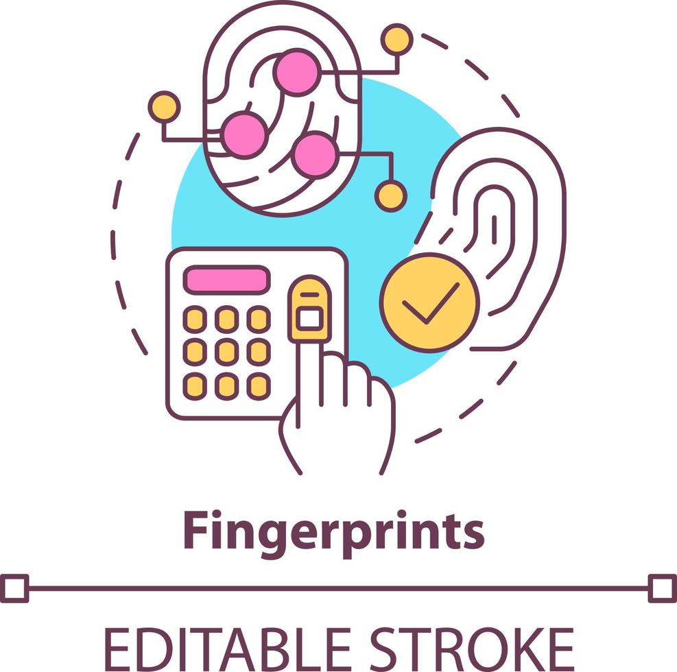 le impronte digitali concetto icona. biometrico identificazione tecnologia astratto idea magro linea illustrazione. automatizzato riconoscimento. isolato schema disegno. modificabile ictus vettore