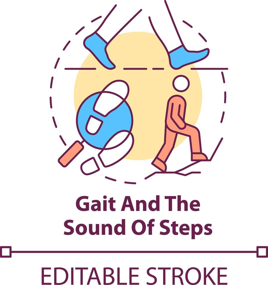 andatura e suono di passaggi concetto icona. comportamentale misurazione astratto idea magro linea illustrazione. orme analisi. isolato schema disegno. modificabile ictus vettore