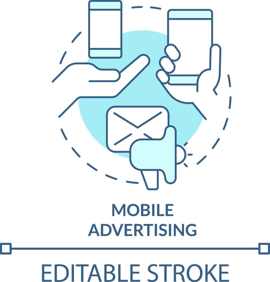 mobile pubblicità turchese concetto icona. genere di digitale Annunci astratto idea magro linea illustrazione. costruire marca consapevolezza. isolato schema disegno. modificabile ictus vettore