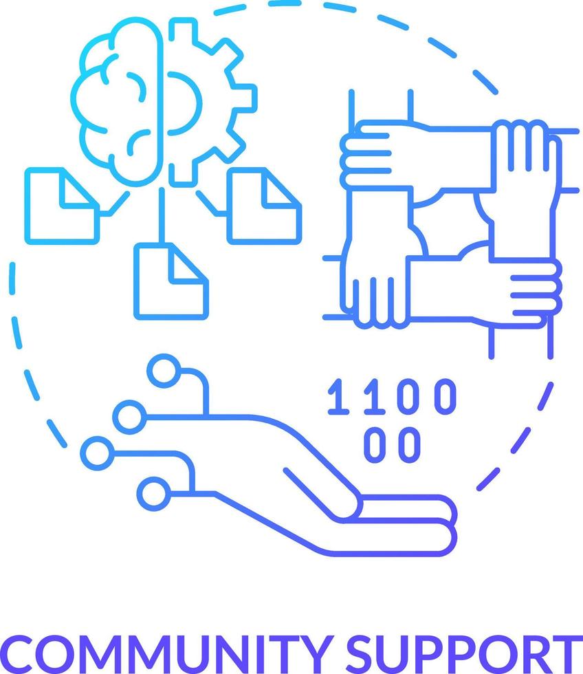 Comunità supporto blu pendenza concetto icona. Comunità ecosistema. programmazione linguaggio scelta standard astratto idea magro linea illustrazione. isolato schema disegno vettore