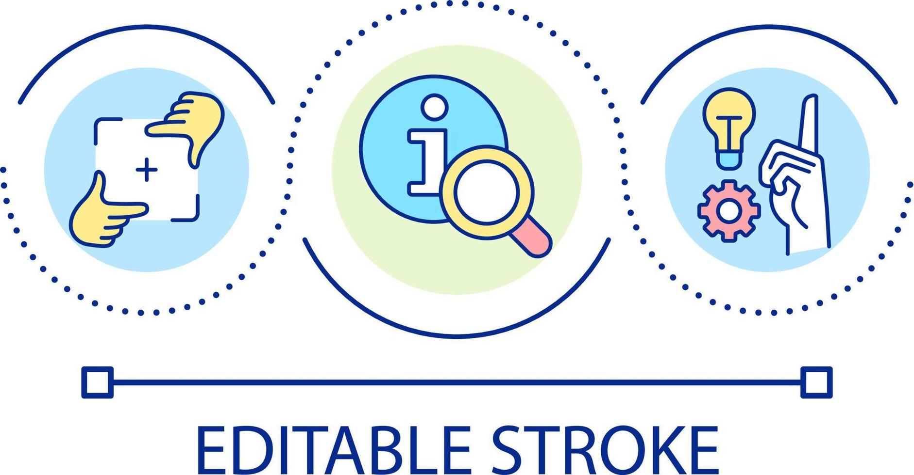 messa a fuoco su utile informazione ciclo continuo concetto icona. pertinente conoscenza. apprendimento e formazione scolastica astratto idea magro linea illustrazione. isolato schema disegno. modificabile ictus vettore