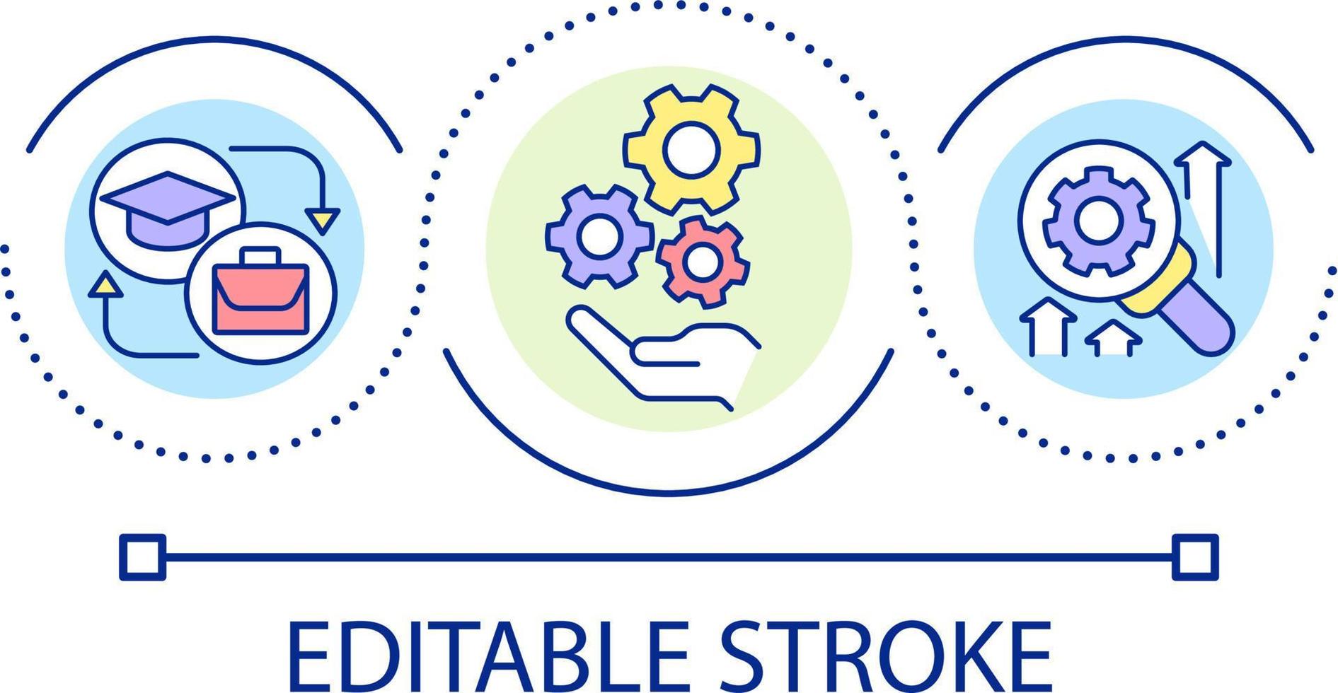 apprendimento processi ciclo continuo concetto icona. applicare conoscenza per professione. formazione scolastica principio astratto idea magro linea illustrazione. isolato schema disegno. modificabile ictus vettore