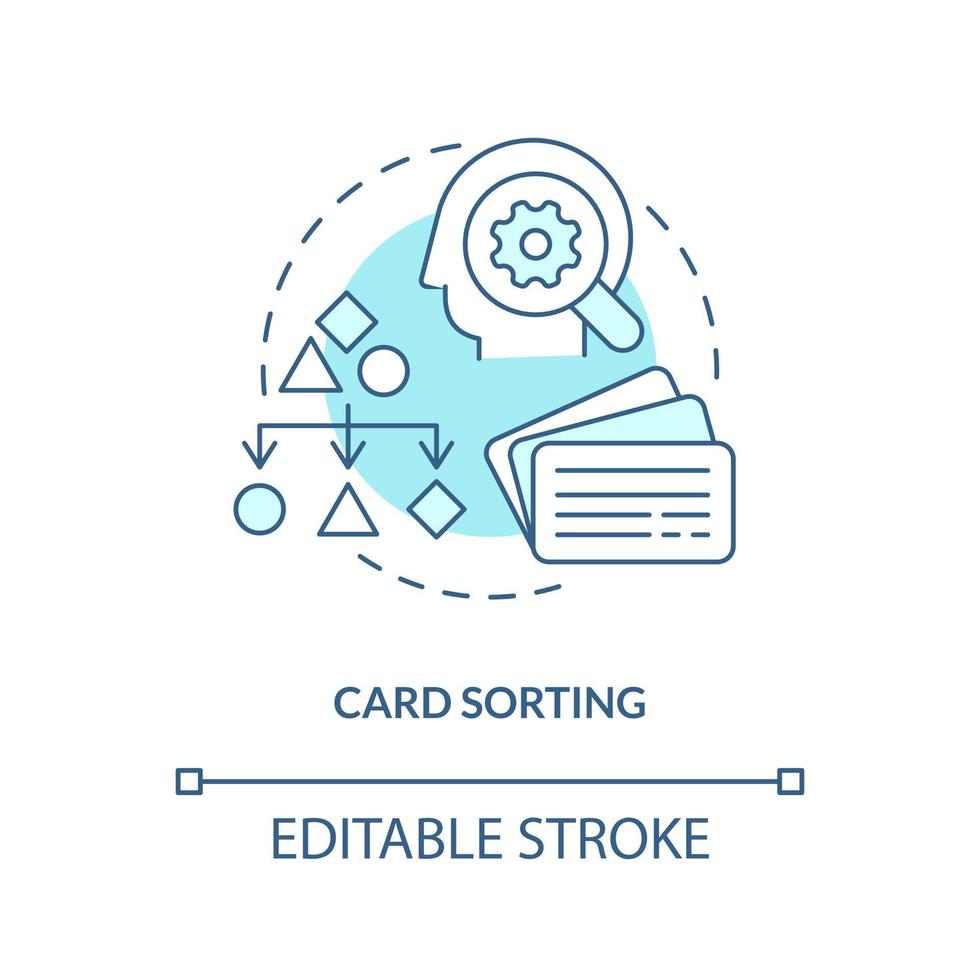 carta ordinamento turchese concetto icona. App usabilità. mentale modello nel UX design astratto idea magro linea illustrazione. isolato schema disegno. modificabile ictus vettore
