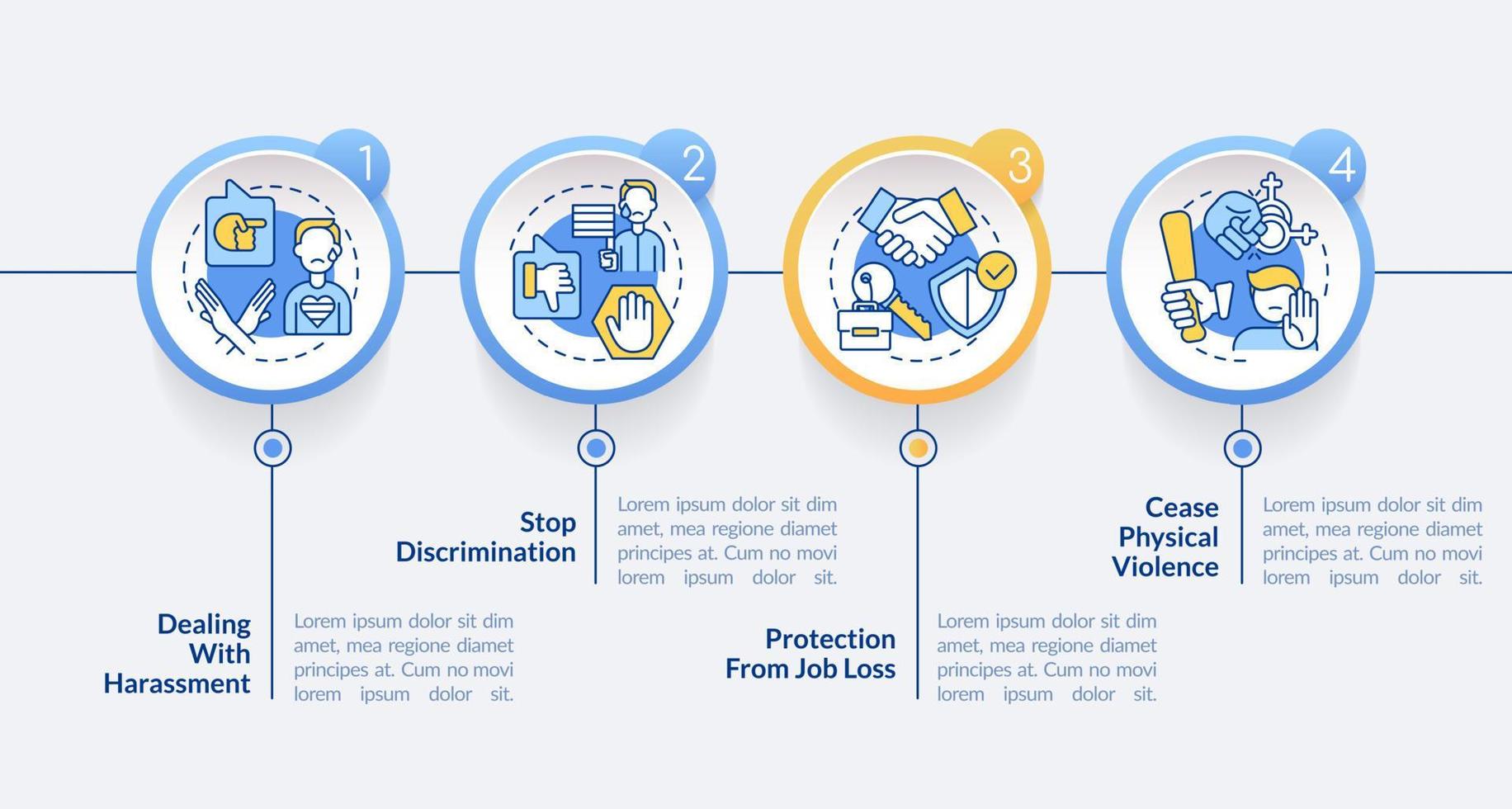 trattare con lgbt i problemi cerchio Infografica modello. dati visualizzazione con 4 passi. modificabile sequenza temporale Informazioni grafico. flusso di lavoro disposizione con linea icone vettore