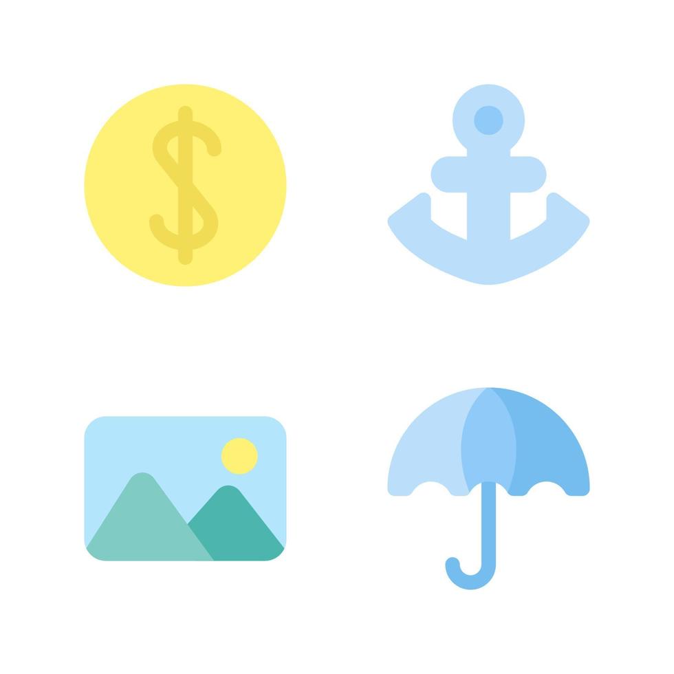 estate vacanza icone impostare. moneta, ancora, Immagine, ombrello . Perfetto per sito web mobile app, App icone, presentazione, illustrazione e qualunque altro progetti vettore