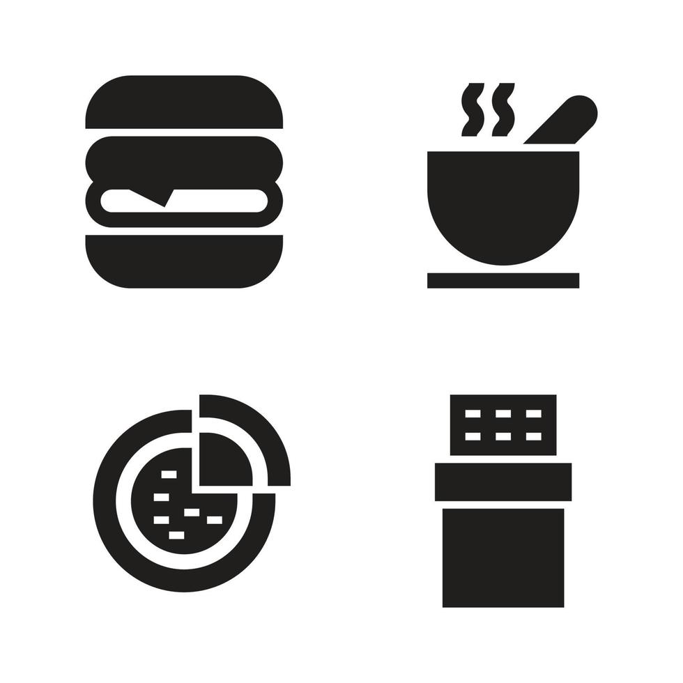 cibo bevanda icone impostare. hamburger, la minestra, Pizza, cioccolato. Perfetto per sito web mobile app, App icone, presentazione, illustrazione e qualunque altro progetti vettore