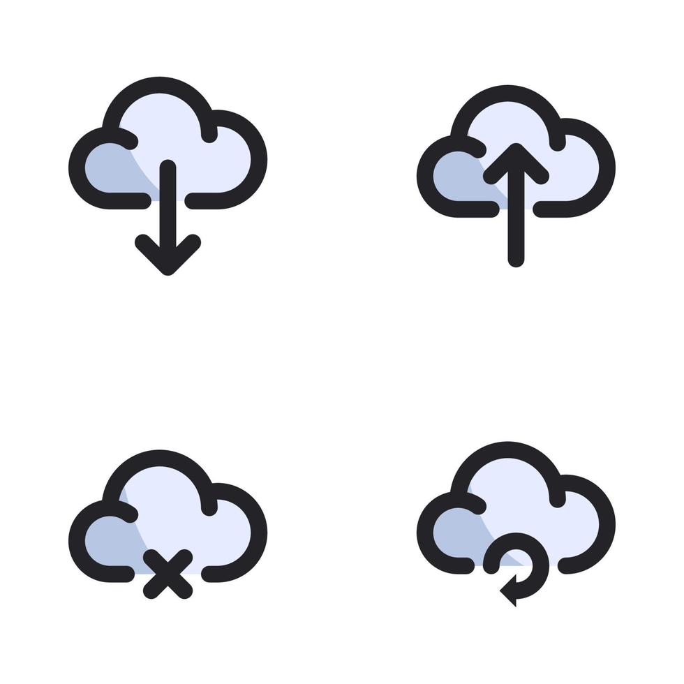 tempo metereologico icone impostare. nube Scarica, caricamento, Annulla, ricaricare. Perfetto per sito web mobile app, App icone, presentazione, illustrazione e qualunque altro progetti vettore