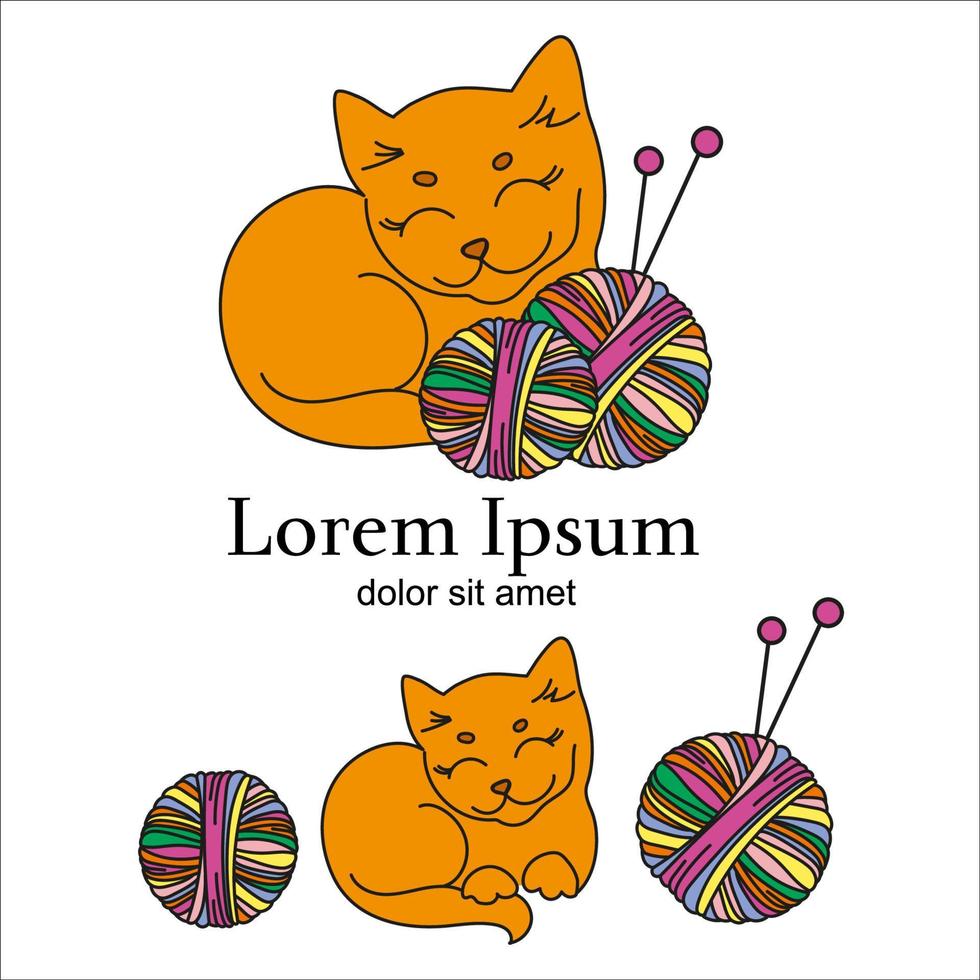 gatto magliaia cartone animato animale animale domestico vettore illustrazione logo impostato
