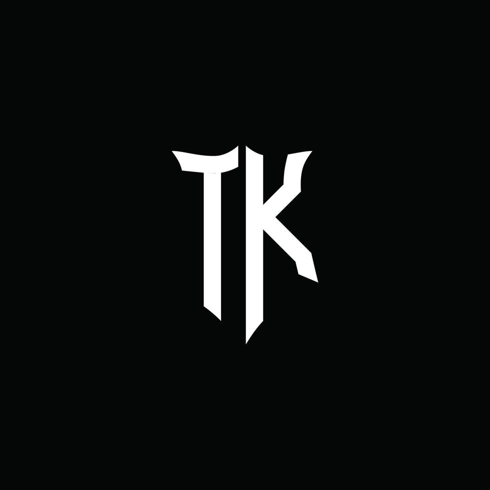 tk monogramma lettera logo nastro con stile scudo isolato su sfondo nero vettore