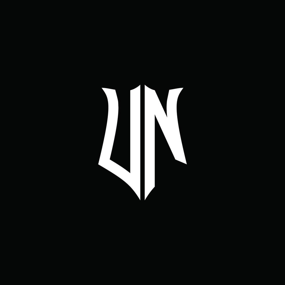 nastro logo lettera monogramma ONU con stile scudo isolato su sfondo nero vettore