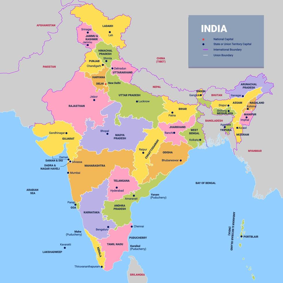 dettagliato carta geografica di India vettore